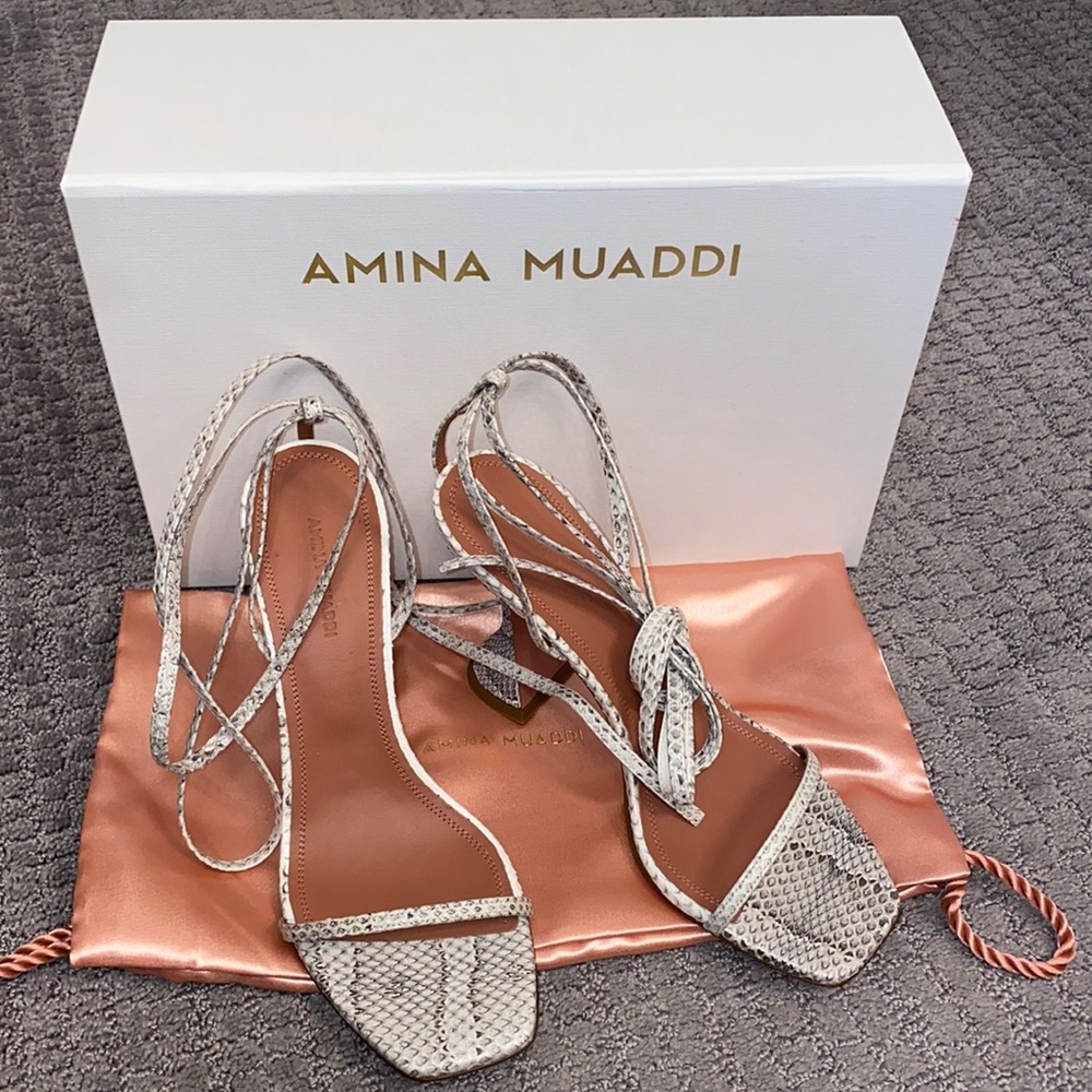 Amina Muaddi Vita Sandal wrap nSnakeskin sz 38